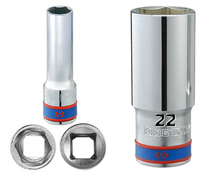 KING TONY Klucz nasadka DŁUGA 1/2" 6-KĄTNA 22 x 77 mm