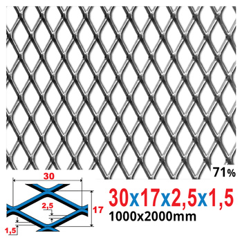 Siatka cięto-ciągniona SUROWA 30 x 17 x 2,5 x 1,5 | 1000 x 2000 mm