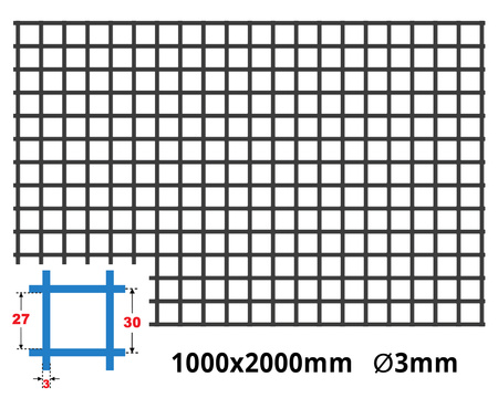 Siatka zgrzewana SUROWA 30 x 30 GR. 3 mm 1000 x 2000 mm