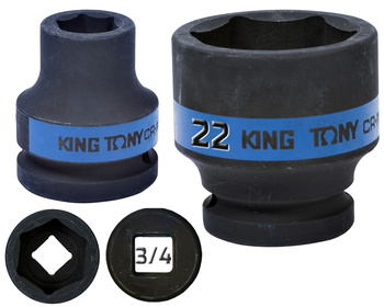 KING TONY Klucz nasadka UDAROWA KRÓTKA 3/4" 6-KĄTNA 22 x 50 mm