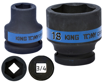 KING TONY Klucz nasadka UDAROWA KRÓTKA 3/4" 6-KĄTNA 18 x 50 mm