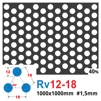 Blacha perforowana SUROWA OCZKO 12 mm PRZERWA 6 mm 1000 x 1000 mm Rv 12-18