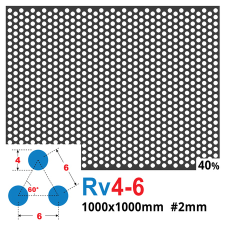 Blacha perforowana SUROWA OCZKO 4 mm PRZERWA 2 mm 1000 x 1000 mm Rv 4-6 Gr. 2 mm