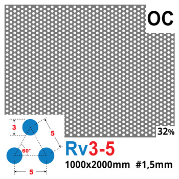 Blacha perforowana OCYNK OCZKO 3 mm PRZERWA 2 mm 1000 x 2000 mm Rv 3-5 Gr. 1,5 mm