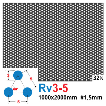 Blacha perforowana SUROWA OCZKO 3 mm PRZERWA 2 mm 1000 x 2000 mm Rv 3-5 Gr. 1,5 mm