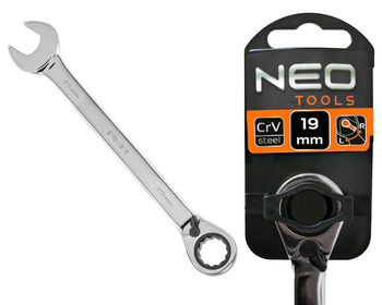NEO Klucz płasko-oczkowy z grzechotką i przełącznikiem 09-331 | 19 mm