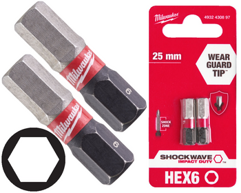 Milwaukee Bit udarowy 1/4" IMBUS | HEX 6 x 25 mm - 2 szt.