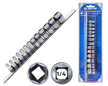 KING TONY Zestaw nasadek KRÓTKICH 6-KĄT. 1/4" 13 el. 4 - 14 mm na szynie 2513MR