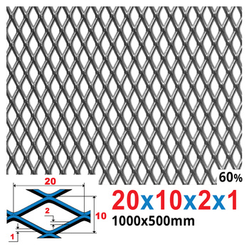 Siatka cięto-ciągniona SUROWA 20 x 10 x 2 x 1 | 1000 x 500 mm