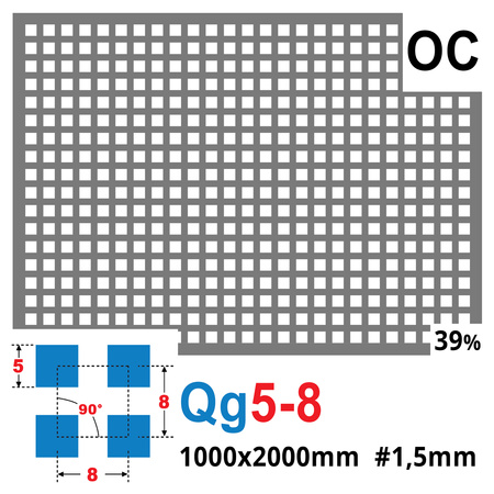 Blacha perforowana OCYNK 5X5 mm PRZERWA 3 mm 1000 x 2000 mm Qg 5-8 Gr. 1,5 mm