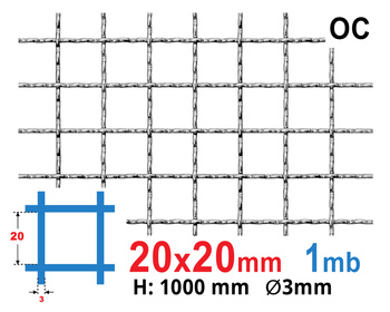 Siatka karbowana OCYNKOWANA 20 x 20 x 3 mm WYS. 1000 mm