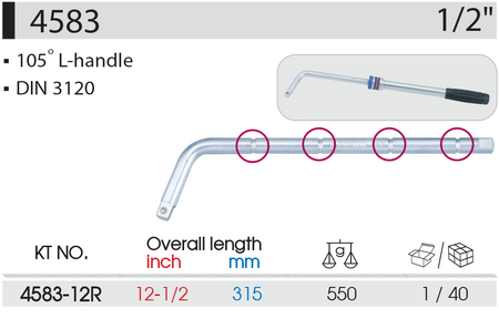 KING TONY POKRĘTŁO TYPU "L" CR-V 1/2" 105° 315 mm 4583-12R