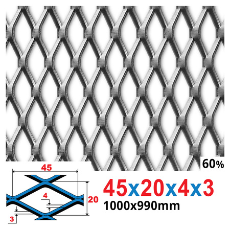 Siatka cięto-ciągniona SUROWA 45 x 20 x 4 x 3 | 1000 x 990 mm