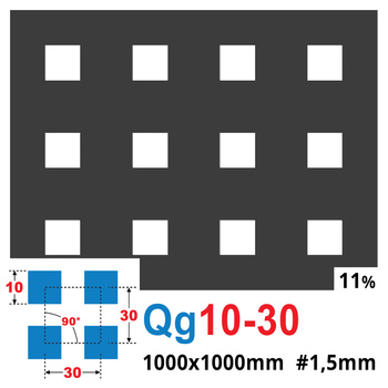 Blacha perforowana SUROWA 10X10 mm PRZERWA 20 mm 1000 x 1000 mm Qg 10-30 Gr. 1,5 mm