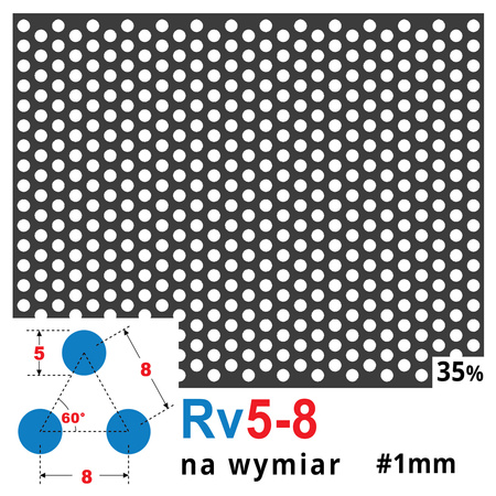 Blacha perforowana SUROWA OCZKO 5 mm PRZERWA 3 mm Rv 5-8 - NA WYMIAR Gr. 1 mm