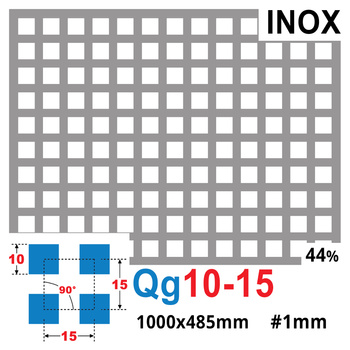 Blacha perforowana INOX 10X10 mm PRZERWA 5 mm 1000 x 485 mm Qg 10-15 Gr. 1 mm