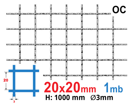 Siatka karbowana OCYNKOWANA 20 x 20 x 3 mm WYS. 1000 mm 