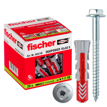 Kołki FISCHER DUOPOWER 10 x 50 S Z WKRĘTEM Op. 25 szt.