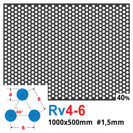 Blacha perforowana SUROWA OCZKO 4 mm PRZERWA 2 mm 1000 x 500 mm Rv 4-6 Gr. 1,5 mm