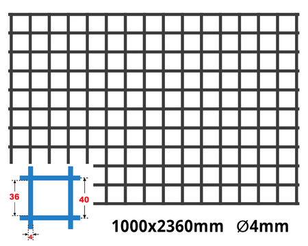 Siatka zgrzewana SUROWA 40 x 40 GR. 4 mm 1000 x 2360 mm