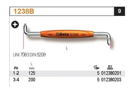 BETA Wkrętak kątowy dwustronny krzyżowy 1238B PH1-2