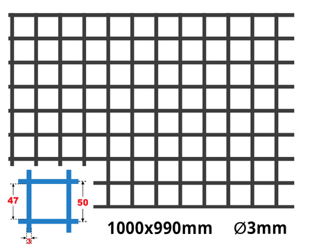 Siatka zgrzewana SUROWA 50 x 50 GR. 3 mm 1000 x 990 mm