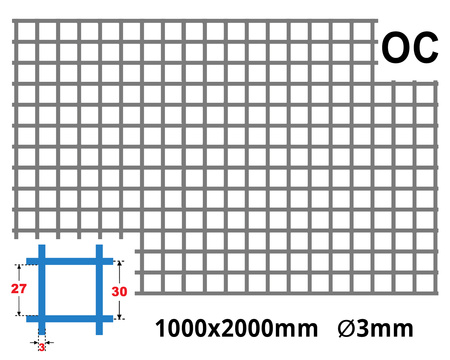 Siatka zgrzewana OCYNK 30 x 30 GR. 3 mm 1000 x 2000 mm