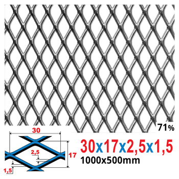 Siatka cięto-ciągniona SUROWA 30 x 17 x 2,5 x 1,5 | 1000 x 500 mm