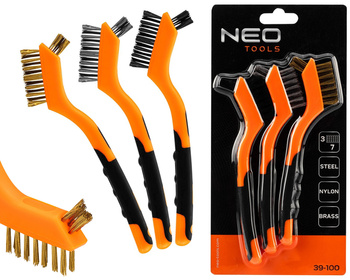 NEO Szczotki druciane ZESTAW stalowa nylonowa mosiężna 39-100