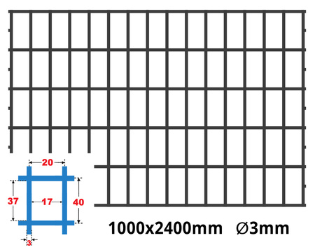 Siatka zgrzewana SUROWA 40 x 20 GR. 3 mm 1000 x 2400 mm