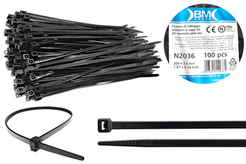 BM Opaska zaciskowa, kablowa, poliamidowa PA 6.6, CZARNA | 200 x 3.6 mm op. 100 szt.