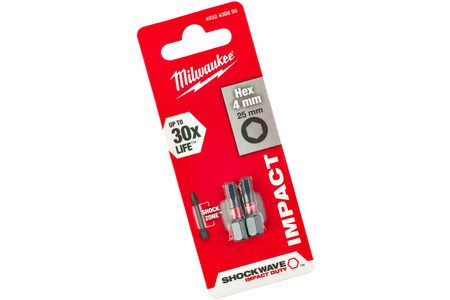 Milwaukee Bit udarowy 1/4" IMBUS | HEX 4 x 25 mm - 2 szt.