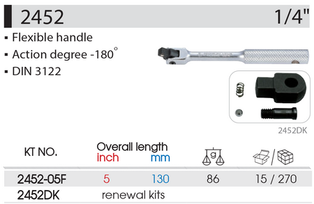 KING TONY POKRĘTŁO ŁAMANE Z PRZEGUBEM CR-V 1/4" 130 mm 2452-05F