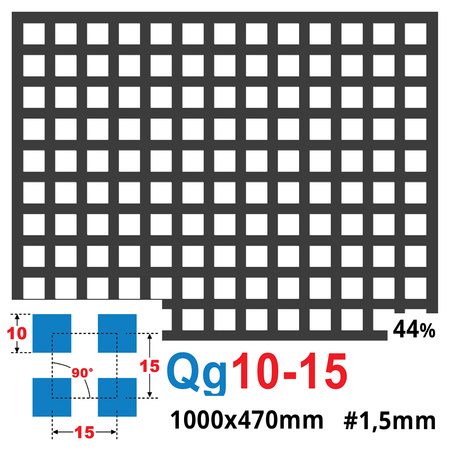 Blacha perforowana SUROWA 10X10 mm PRZERWA 5 mm 1000 x 470 mm Qg 10-15 Gr. 1,5 mm