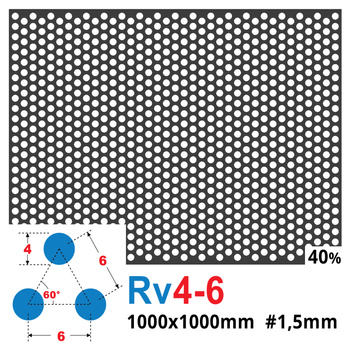 Blacha perforowana SUROWA OCZKO 4 mm PRZERWA 2 mm 1000 x 1000 mm Rv 4-6 Gr. 1,5 mm