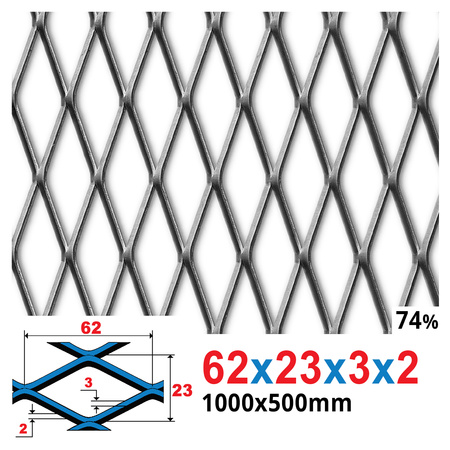 Siatka cięto-ciągniona SUROWA 62 x 23 x 3 x 2 | 1000 x 500 mm