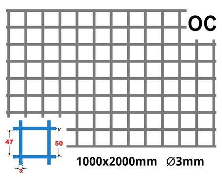 Siatka zgrzewana OCYNK 50 x 50 GR. 3 mm 1000 x 2000 mm
