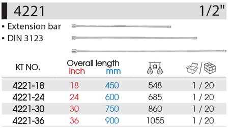 KING TONY PRZEDŁUŻKA STAŁA 1/2" 450 mm