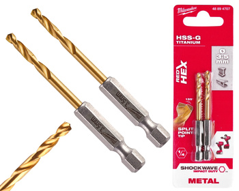 Milwaukee Wiertło udarowe do metalu HSS-G TIN RED HEX 1/4" 2 szt. | 3,5 mm