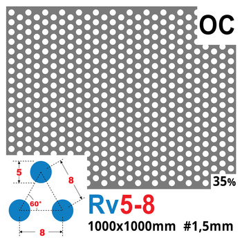 Blacha perforowana OCYNK OCZKO 5 mm PRZERWA 3 mm 1000 x 1000 mm Rv 5-8 Gr. 1,5 mm