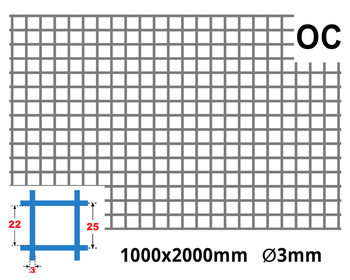 Siatka zgrzewana OCYNK 25 x 25 GR. 3 mm 1000 x 2000 mm
