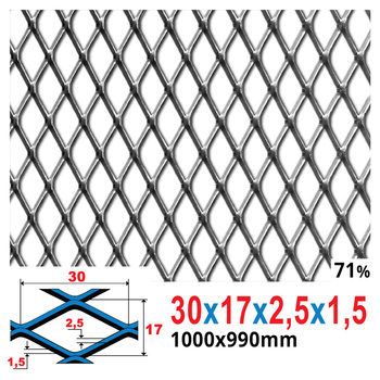 Siatka cięto-ciągniona SUROWA 30 x 17 x 2,5 x 1,5 | 1000 x 990 mm