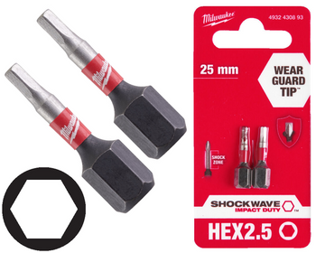 Milwaukee Bit udarowy 1/4" IMBUS | HEX 2,5 x 25 mm - 2 szt.