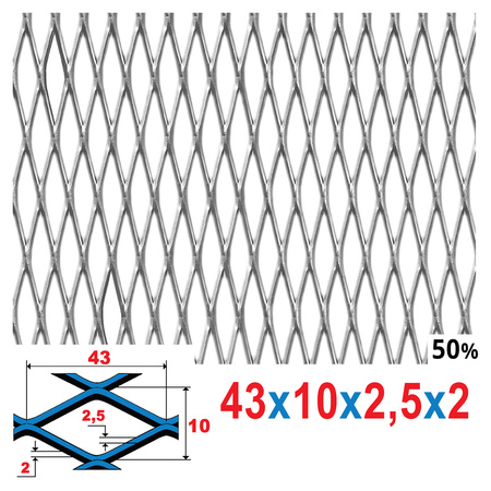 Siatka cięto-ciągniona SUROWA 43 x 10 x 2,5 x 2 | ok. 200 x 200  mm