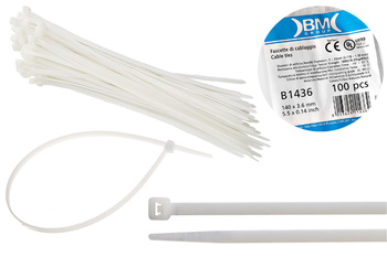 BM Opaska zaciskowa, kablowa, poliamidowa PA 6.6, BIAŁA | 140 x 3.6 mm op. 100 szt.