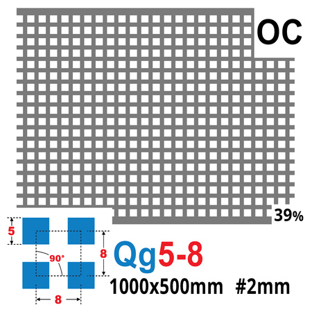 Blacha perforowana OCYNK 5X5 mm PRZERWA 3 mm 1000 x 500 mm Qg 5-8 Gr. 2 mm