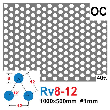 Blacha perforowana OCYNK OCZKO 8 mm PRZERWA 4 mm 1000 x 500 mm Rv 8-12
