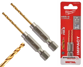Milwaukee Wiertło udarowe do metalu HSS-G TIN RED HEX 1/4" 2 szt. | 2,0 mm