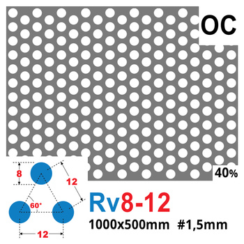 Blacha perforowana OCYNK OCZKO 8 mm PRZERWA 4 mm 1000 x 500 mm Rv 8-12 Gr. 1,5 mm