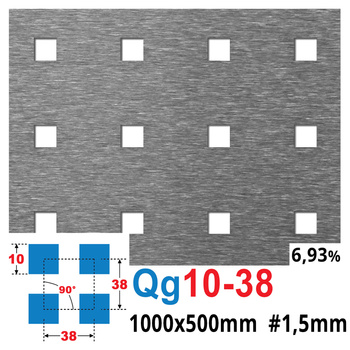 Blacha perforowana SUROWA 10X10 mm PRZERWA 28 mm 1000 x 500 mm Qg 10-38 Gr. 1,5 mm